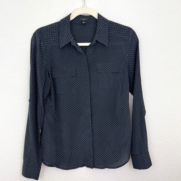 Ann Taylor Womens Button Front Shirt Size 4 Silk Blend Polka Dot Career Blue - Picture 1 of 7
